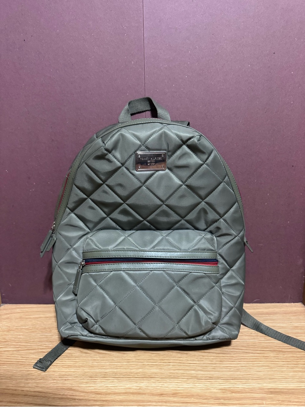 Tommy Hilfiger Gray Quilted Backpack Red Navy Accent